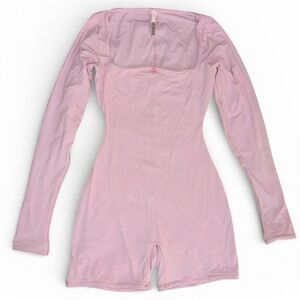 SKIMS Fit Everbody Picot Long Sleeve Onesie, Small, Cherry Blossom (Light Pink)